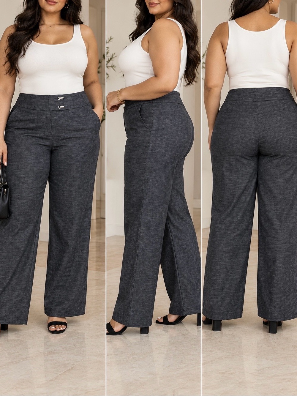 Sharagano Charcoal Wide-Leg High-Rise Pants